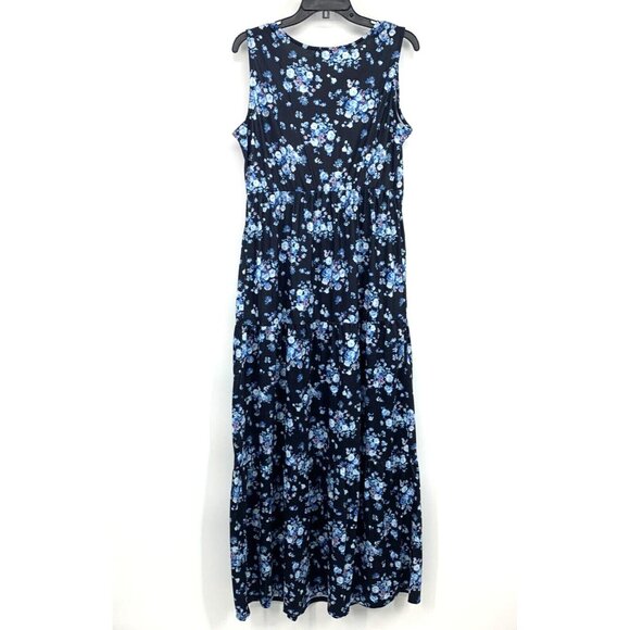Pinup Fashion Maxi Dress Blue Floral Print Sleeveless Pockets NWT - Picture 9 of 11